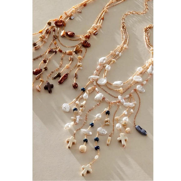 Free People Bohemian Ariana Ost Mother of Pearl Something Beautiful Necklace NWT - Picture 4 of 9